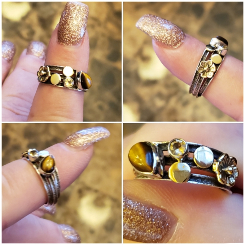 Tigers Eye & Topaz Ring Size 7 - Picture 4 of 7
